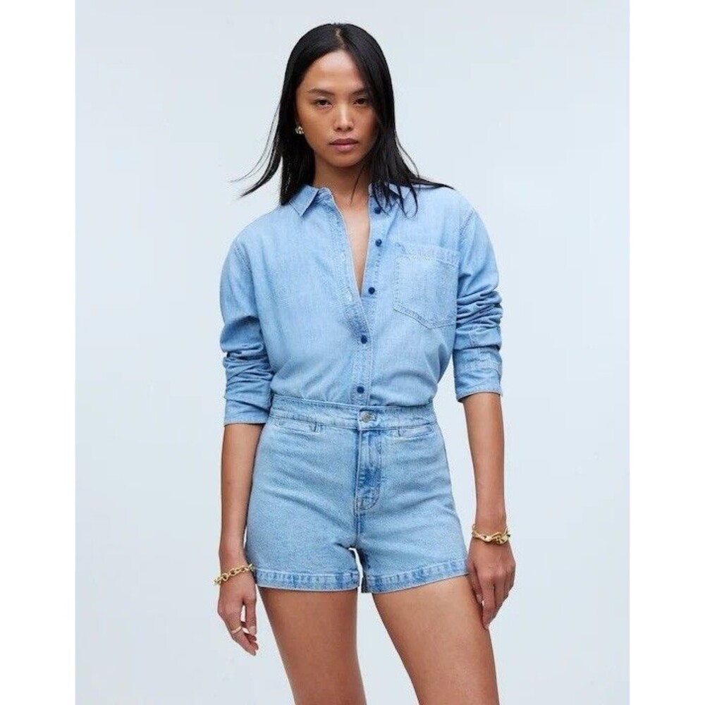Madewell Women Emmett Shorts Light Blue High Rise Denim 32